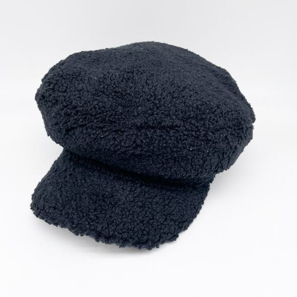 Universal Thread Women's Black Faux Sherpa Fuzzy Newsboy Baker Hat Cap Size OSFM - Picture 1 of 8